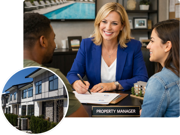 Owners & Managers - Header - property manager with prospective residents Owners & Managers - Header - property manager with prospective residents