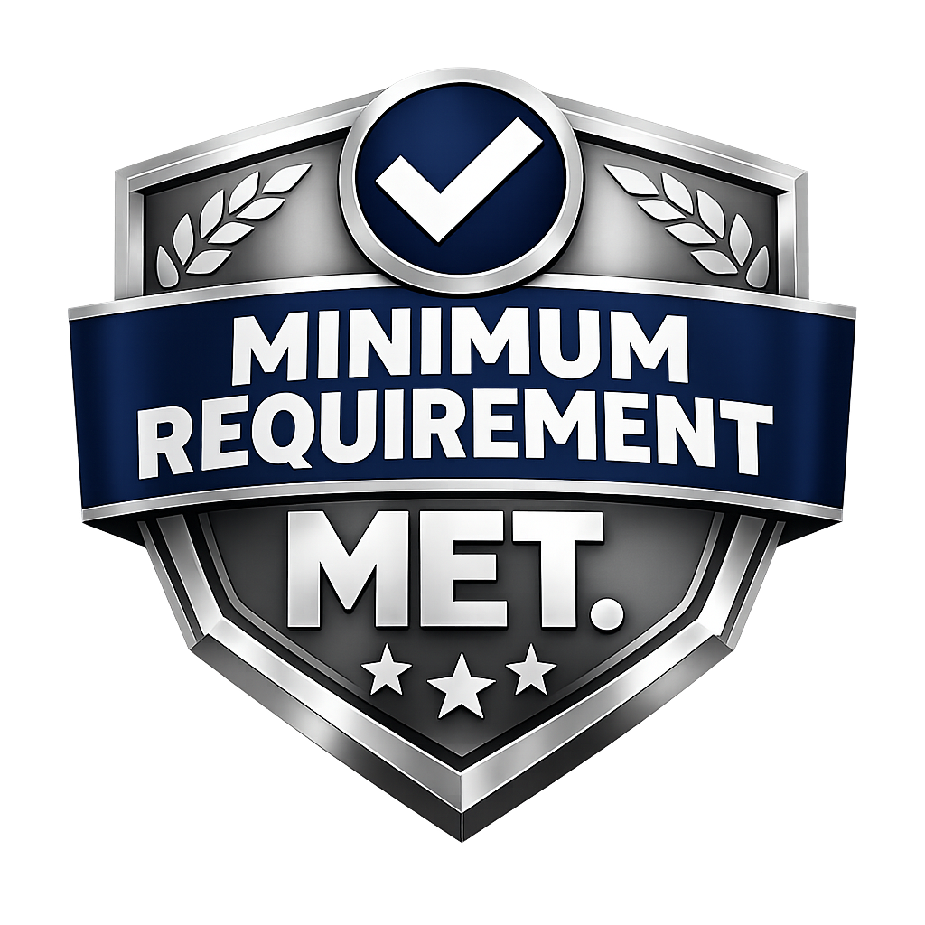 Badge with Minimum Requirement Met in Monochrome and Brand Blue Badge with Minimum Requirement Met in Monochrome and Brand Blue